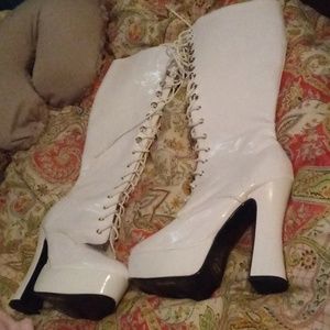 White knee high platform boots by Jante. Worn once